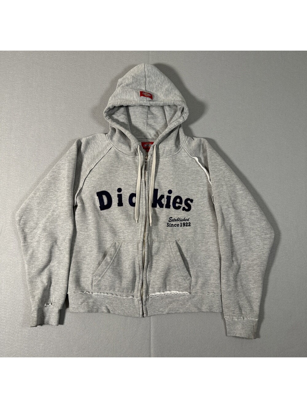 Vintage Dickies Full Zip Hoodie Sweatshirt Jacket Womens Medium Gray Y2K (Stain)